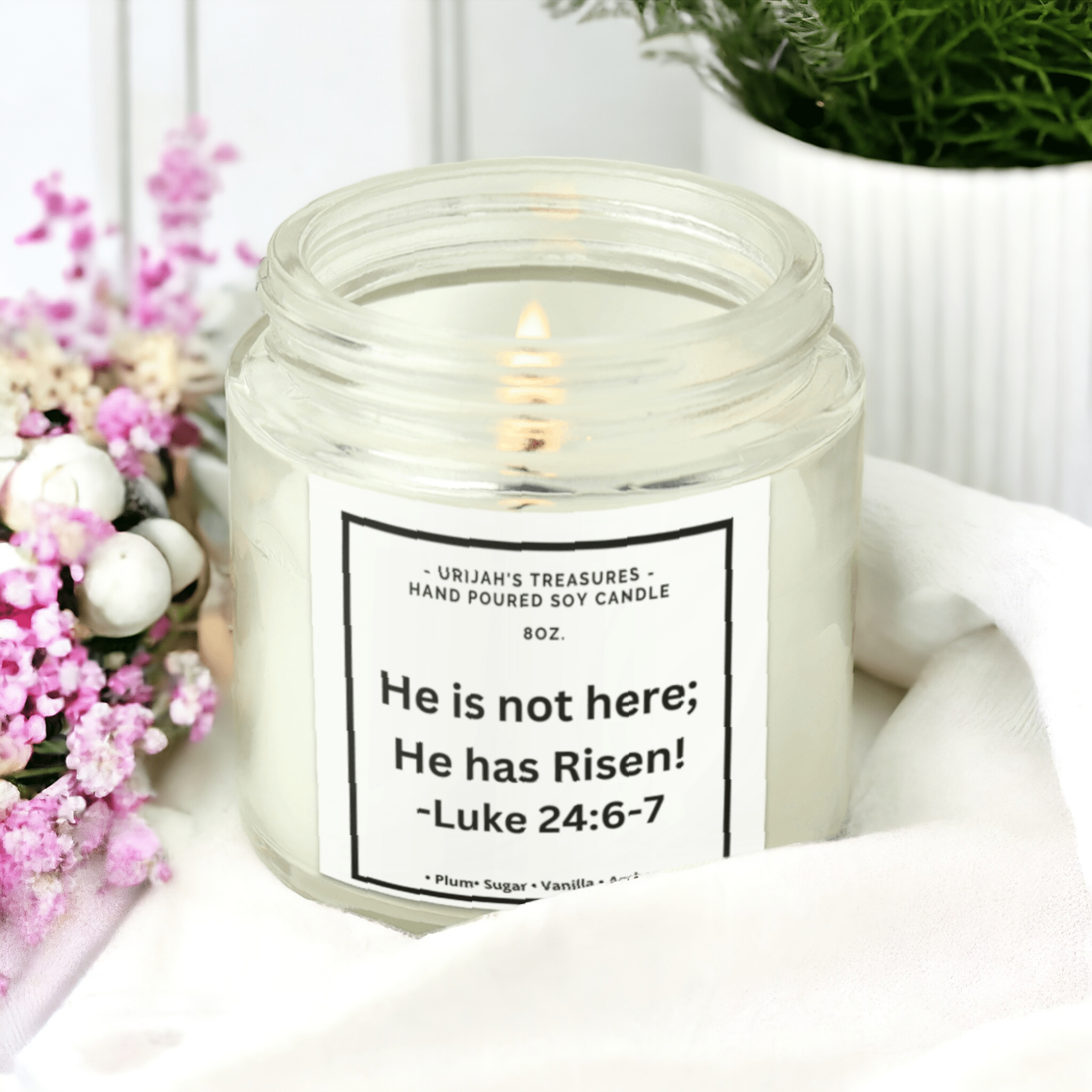 8oz Coconut-Soy Custom Personalized Easter Candle Resurrection Candle Bible Scripture Quote Easter Gift For Him Easter Gift For Her - Urijah's TreasuresUrijah's TreasurescandleCustom