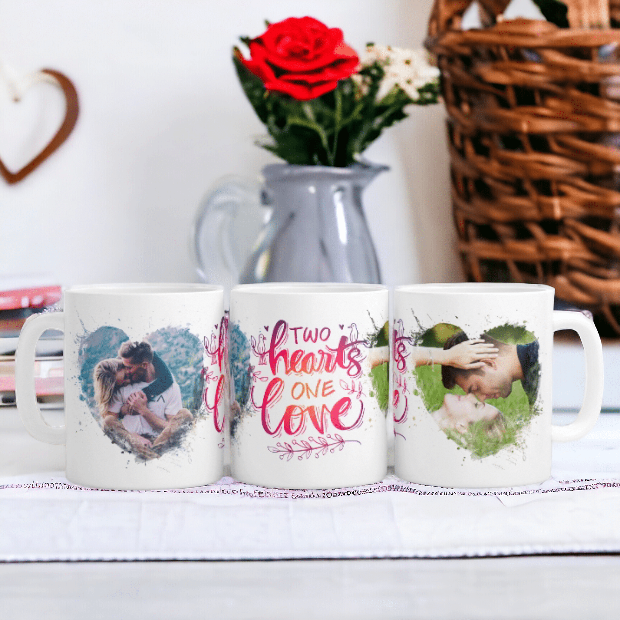 2 hearts, one love-Personalized Valentines Day Photo Coffee Mug Gift, Custom Valentine's Day Photo Mug, Couples Coffee Mug Custom Photo Coffee Mug, 11oz. Personalized Mug with Picture - Urijah's TreasuresUrijah's TreasuresCustomMug