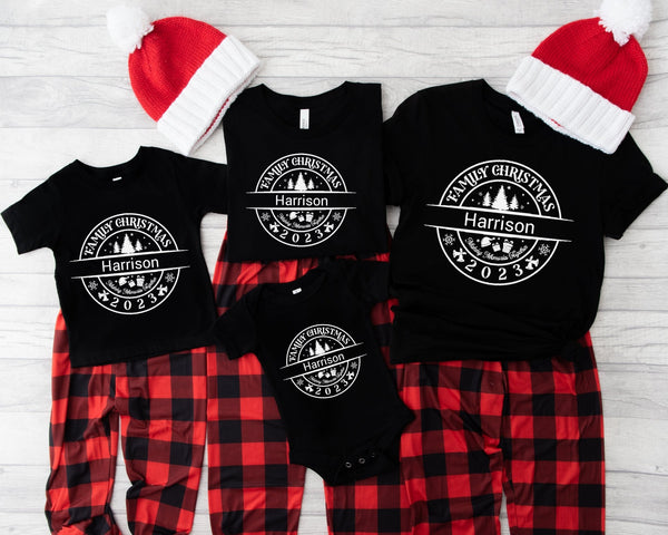 2023 Personalized Matching Family Christmas Pajama Set | Festive Tree Flannel | Long-Sleeved Shirt with Customized Names | Unisex Holiday PJs for Memorable Photos and Christmas Morning Traditions - Urijah's TreasuresUrijah's TreasuresChristmas