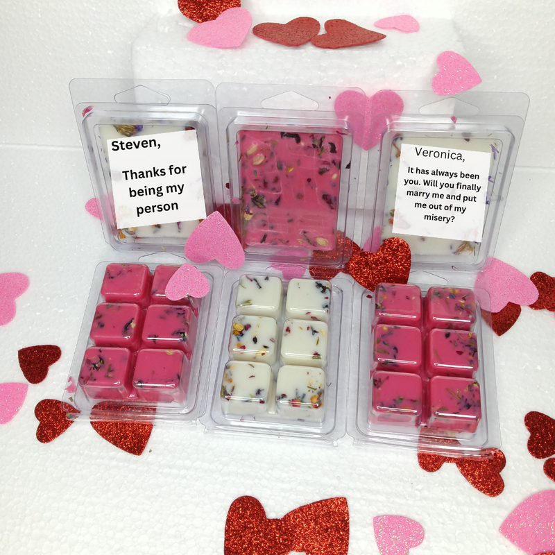 4 Personalized Valentine’s Day Wax Melts-2 White & 2 Pink-strong wax tart melts - soy blend wax melts - wax melts cubes for warmer - cheap lasting wax melts