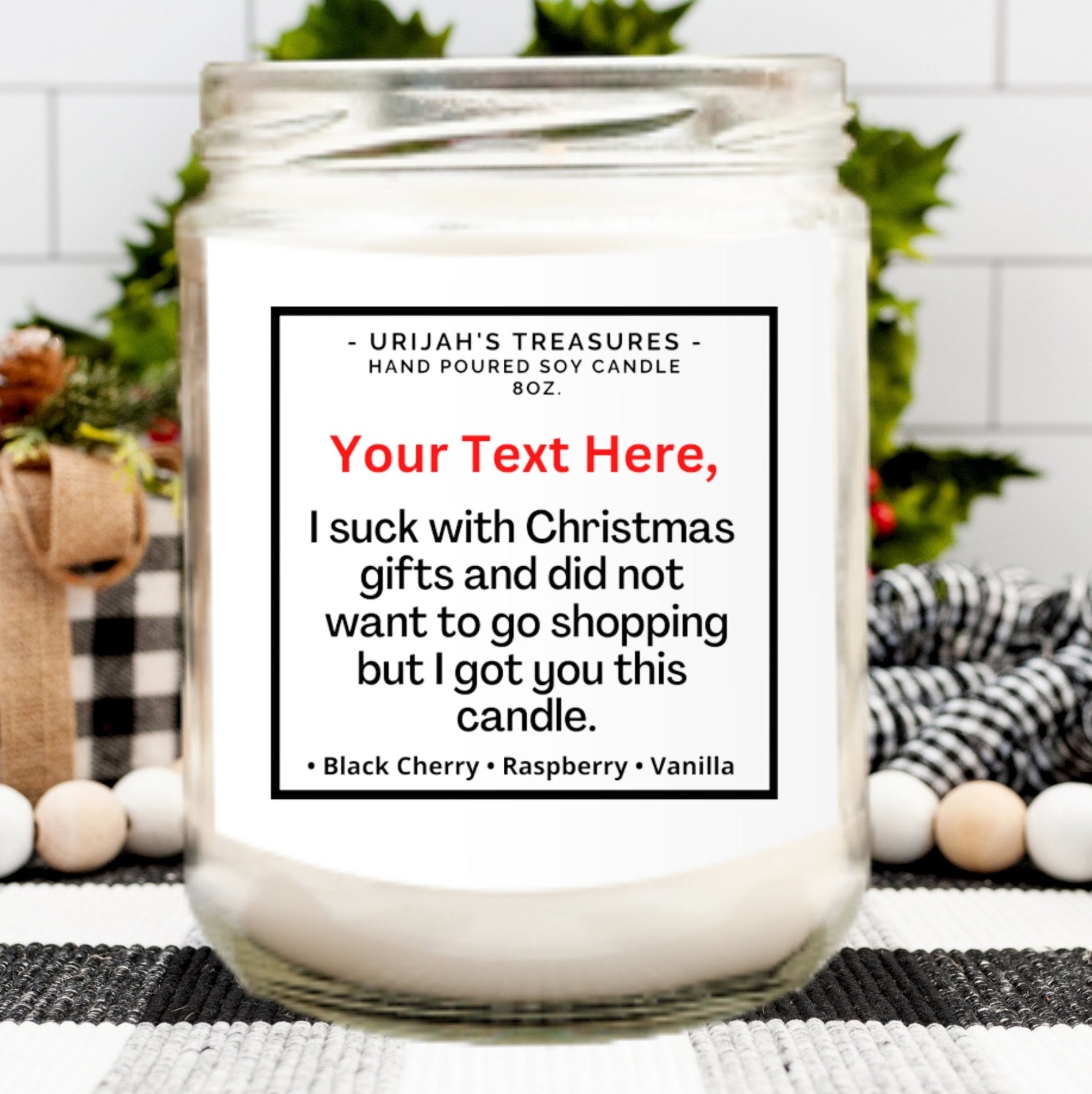 8oz Custom Personalized Christmas Candle Custom Gift Custom Message Christmas Candle- Design Your Own Christmas Gift Mom Candles Birthday Gift Candle - Urijah's TreasuresUrijah's TreasurescandleChristmas