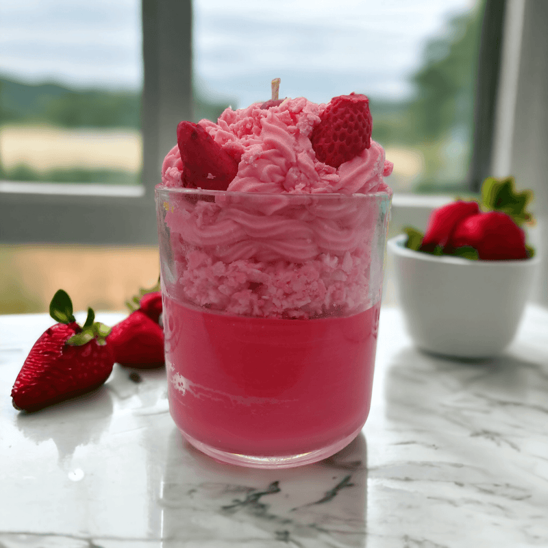 Deliciously Sweet 14oz Strawberry Shortcake Dessert Candle with Pie Crumble and Cream - Urijah's TreasuresUrijah's TreasurescandleDessert Candle