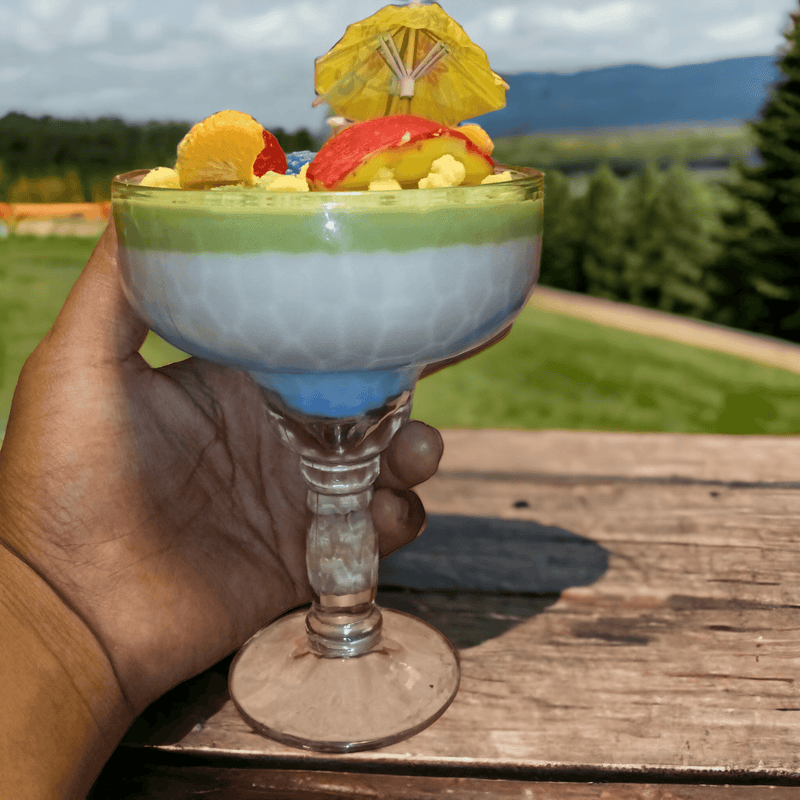 Tropical Paradise Delight: Peach-Coconut-Strawberry-Pineapple Scented Candle in a Margarita Glass - Urijah's TreasuresUrijah's TreasuresDessert Candle