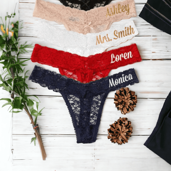 Valentine's Day Personalized Bridal Lace Thong Bride panty Wedding gift Honeymoon Lingerie Bride Lingerie valentine's day Lace Christmas - Urijah's TreasuresUrijah's TreasuresCustomValentine's Day